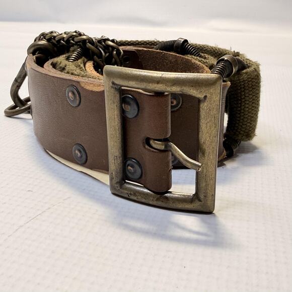 Armani Jeans Belt Mens 107 Brown Olive Leather Canvas Chain Made in Italy AJ - Picture 13 of 13